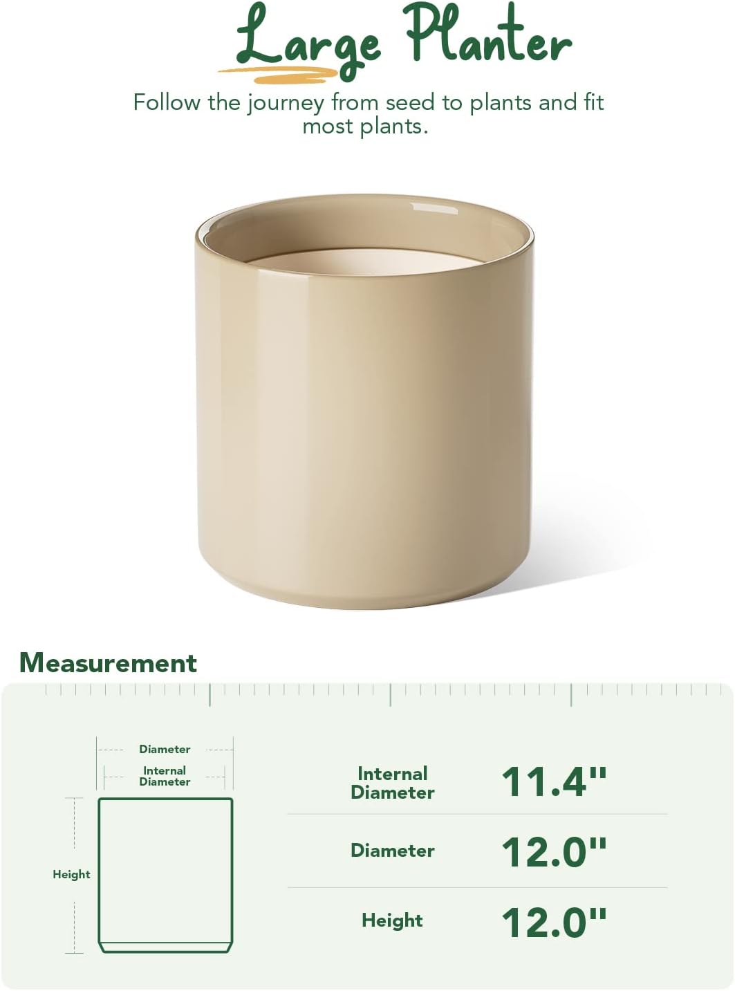 LE TAUCI 12 Inch Pots for Plants, Ceramic Large Plant Pot for Indoor Plants, Mid-Century Modern