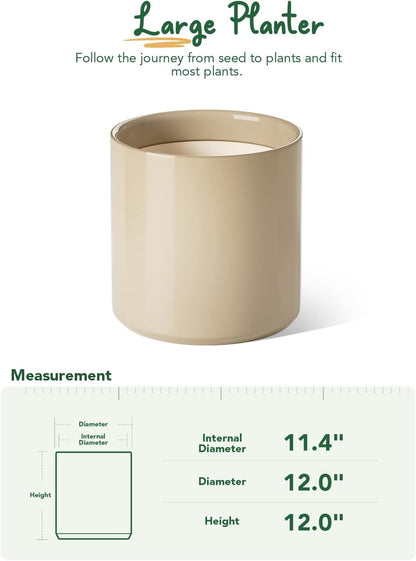 LE TAUCI 12 Inch Pots for Plants, Ceramic Large Plant Pot for Indoor Plants, Mid-Century Modern