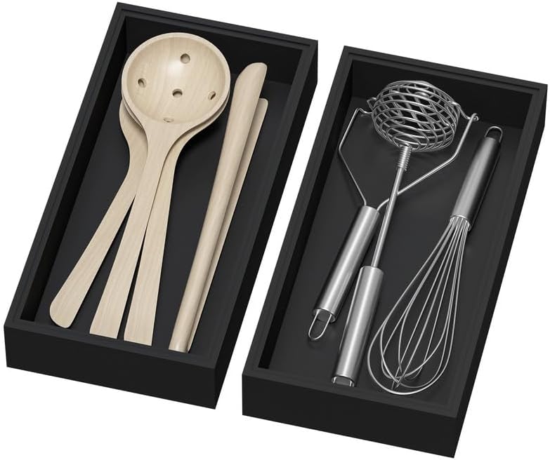 Bamboo Drawer Organizer, Cutlery Silverware Organizer for Kitchen Drawer, Stackable Utensil