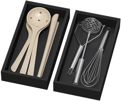 Bamboo Drawer Organizer, Cutlery Silverware Organizer for Kitchen Drawer, Stackable Utensil