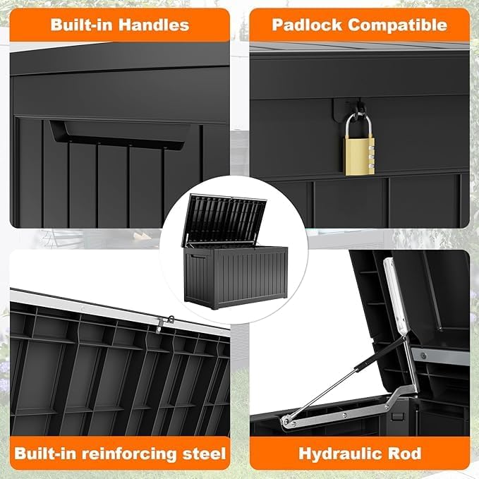 230 Gallon Resin Deck Box, Lockable Patio Outdoor Storage Box for Furniture, Garden Tools and Tools