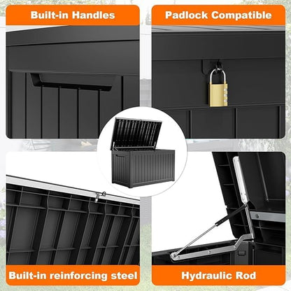 230 Gallon Resin Deck Box, Lockable Patio Outdoor Storage Box for Furniture, Garden Tools and Tools