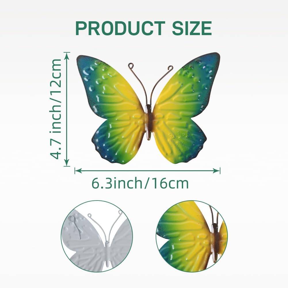 Metal Butterfly Wall Decor Art, 4 Pack Colorful Metal Butterflies Outdoor Wall Art, Hand Painted