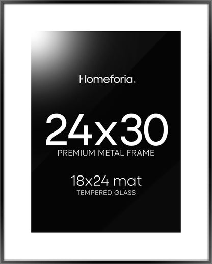 Homeforia 24x30 Poster Frame Black, High End Metal 24 x 30 Picture Frames with Mat 18 by 24 inches