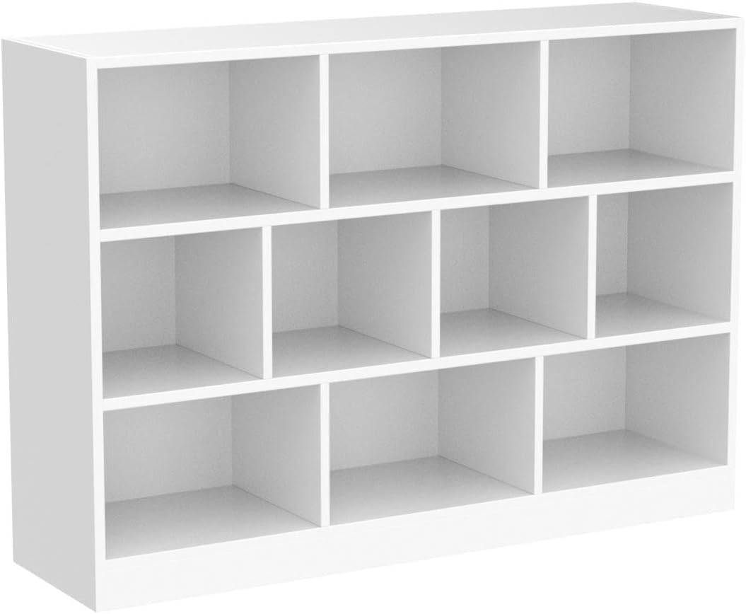 Cozy Castle White Bookshelf, 3-Tier Open Shelf Bookcase, 10 Cube Storage Organizer with Anti-Tilt