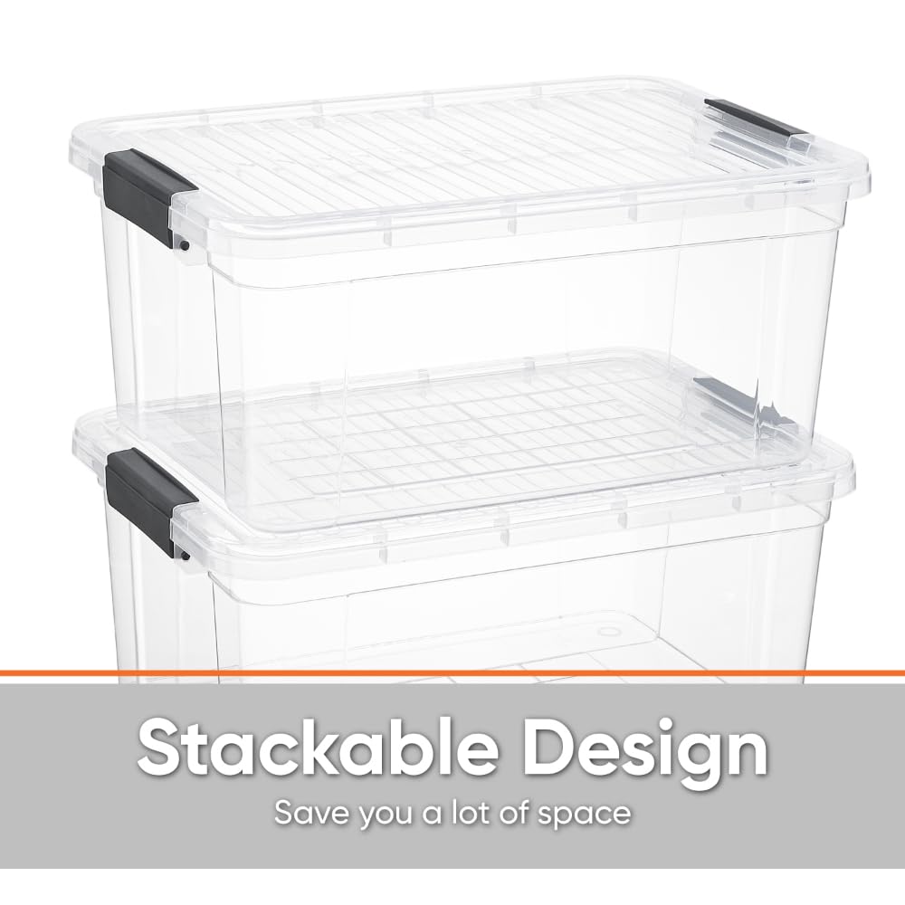 Superio Storage Bins with Lids, Clear Plastic Containers for Organizing, Stackable Totes, BPA Free