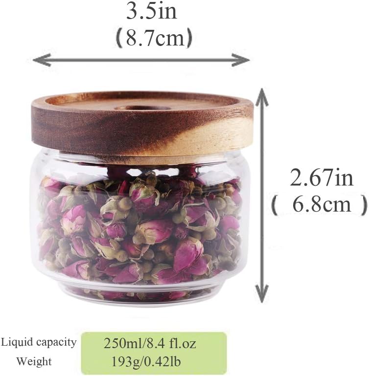 Glass Coffee Containers, 8.5 FL OZ/250 ml Kitchen Serving Food Storage Canister with Sealed Wooden