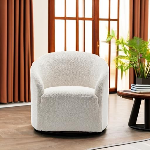 KINWELL 32" Wide Modern Boucle Swivel Barrel Chair, No Assembly Round Upholstered Swivel Accent