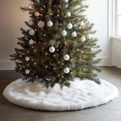 AOGU 36 Inch Faux Fur Christmas Tree Skirt White Plush Skirt for Merry Christmas Party Christmas