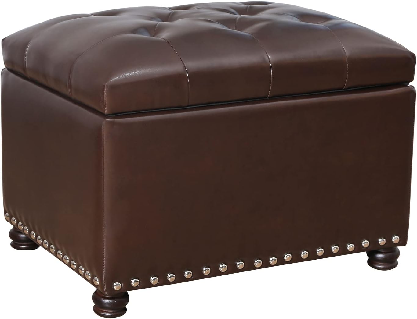 24'' Leather Storage Ottoman Rectangular Foot Rest Stool with Nailhead Trim for Bedroom Living