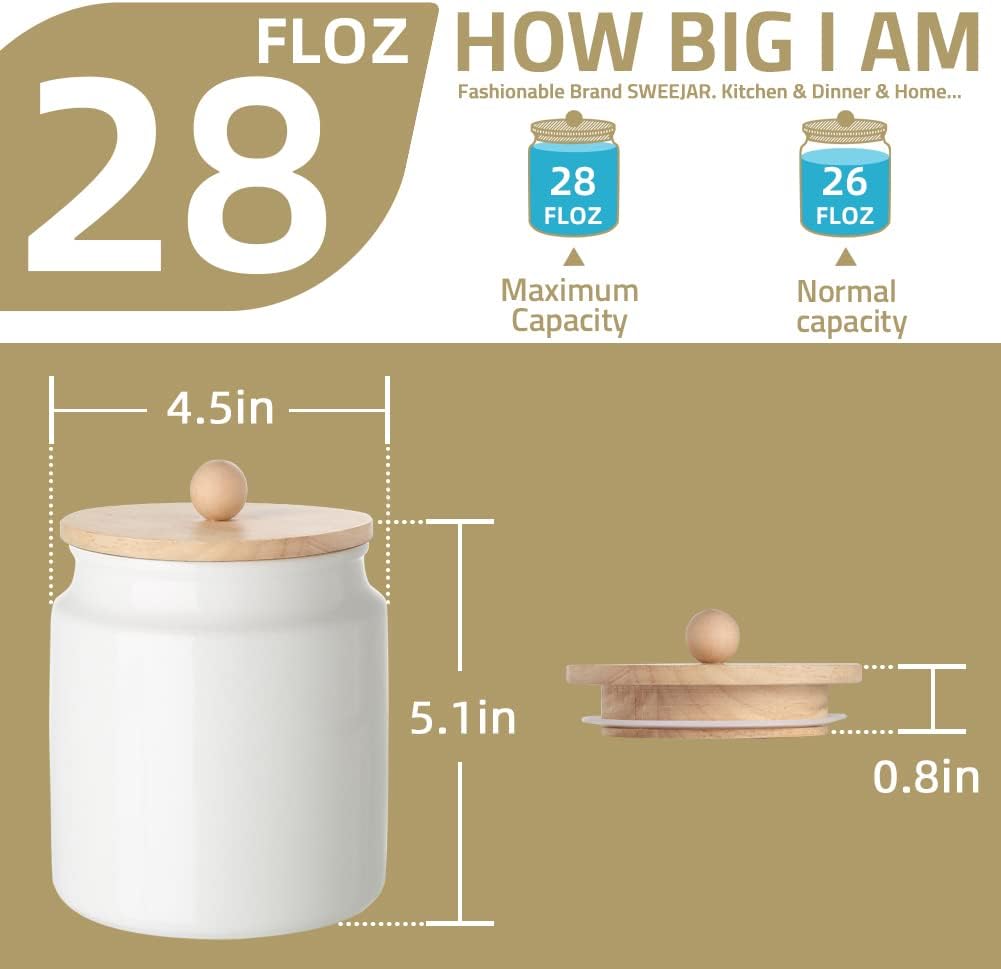 Sweejar Ceramic Kitchen Canisters, 28 FLOZ Porcelain Food Storage Jar with Airtight Seal Wooden