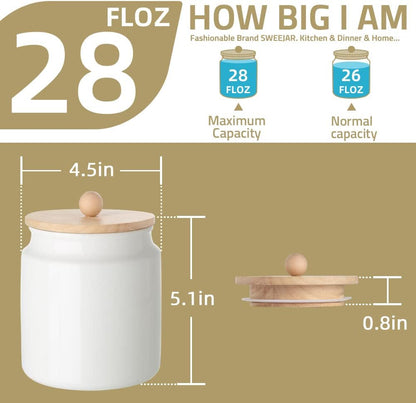 Sweejar Ceramic Kitchen Canisters, 28 FLOZ Porcelain Food Storage Jar with Airtight Seal Wooden