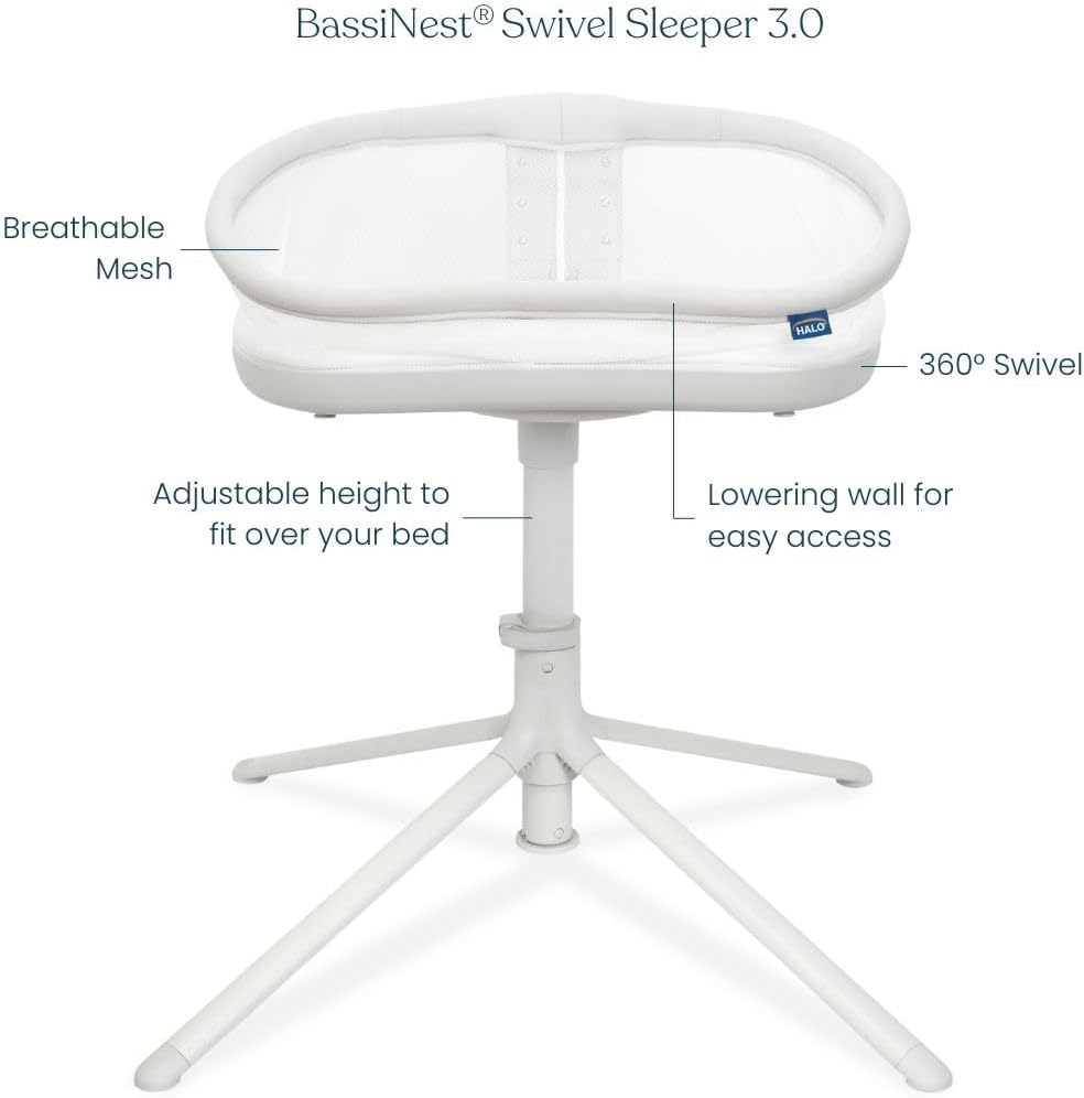 HALO BassiNest Swivel Sleeper 3.0 – Over-Bed Baby Bassinet with 360 Rotation, Adjustable Height