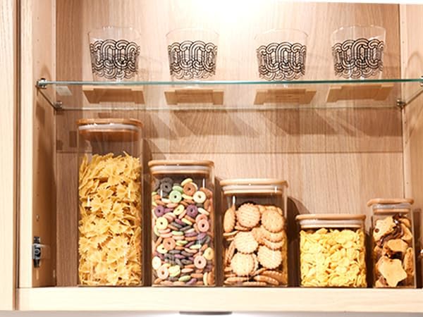 Glass Food Storage Jars Square 51oz, 3 Pack Glass Jars With Bamboo Lids, Kitchen Storage Containers