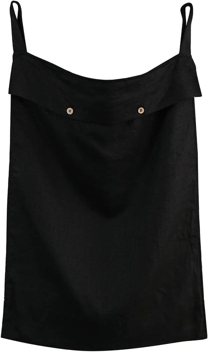 Linen Hanging Laundry Bag, 100% Linen Over The Door Laundry Hamper with Buttons and Zipper, Space