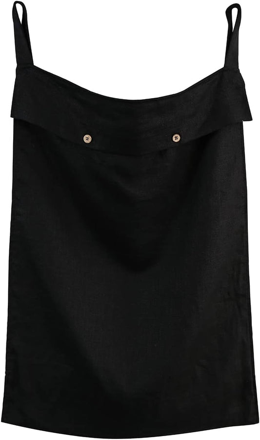 Linen Hanging Laundry Bag, 100% Linen Over The Door Laundry Hamper with Buttons and Zipper, Space