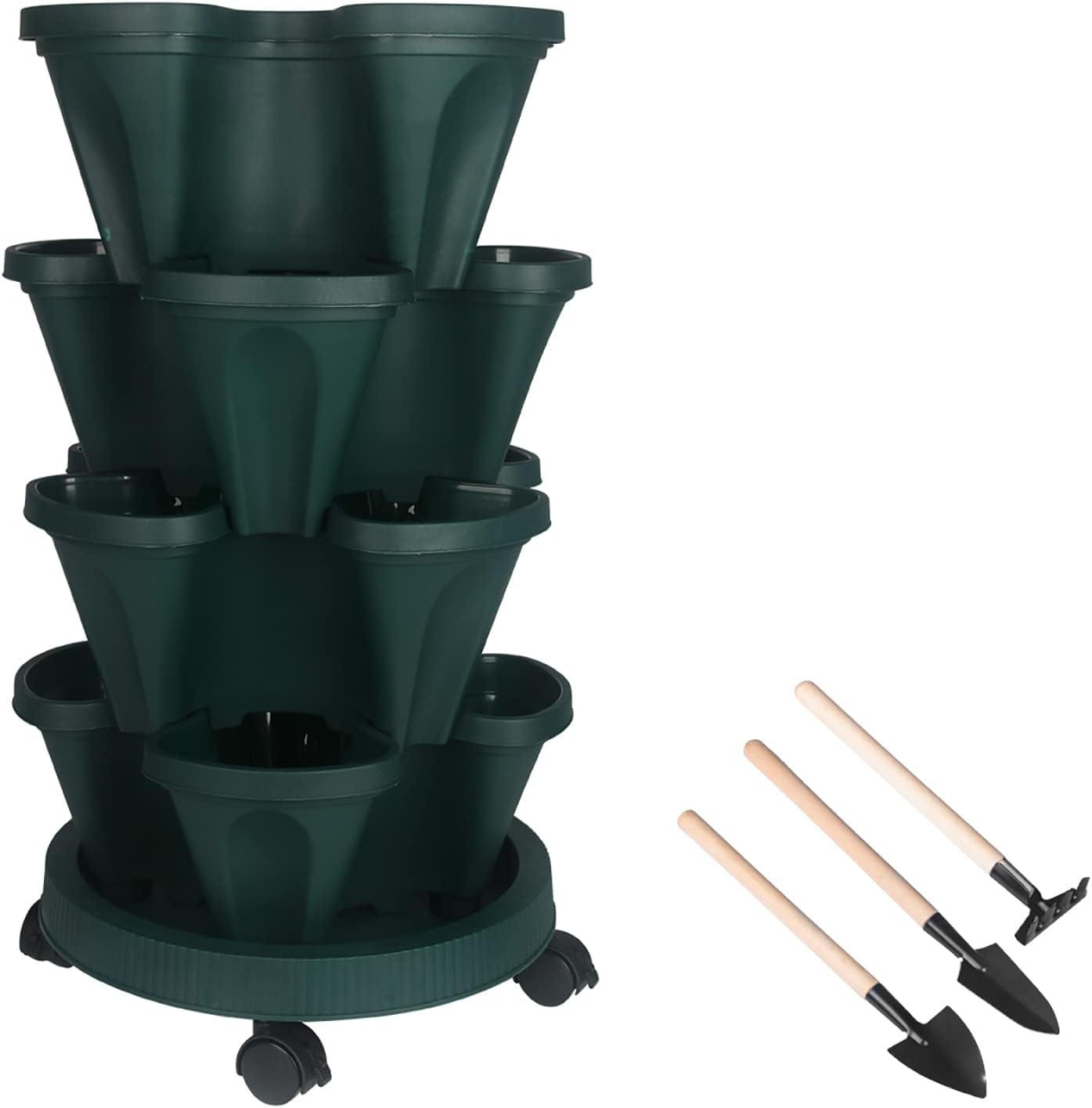 DUNCHATY Stackable Planter, Vertical Garden Planter with Wheels and Tools, Self Watering Strawberry