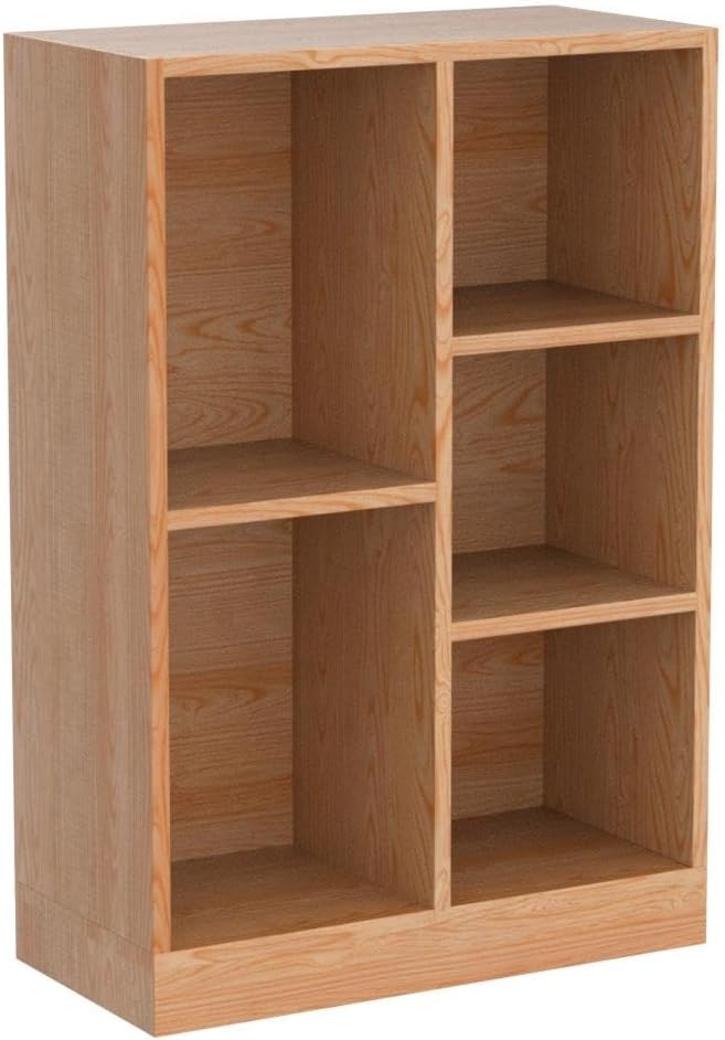IOTXY Open Shelf Low Bookcase - Wooden 3-Tier Floor Standing Display Cabinet Organizer with Base, 5