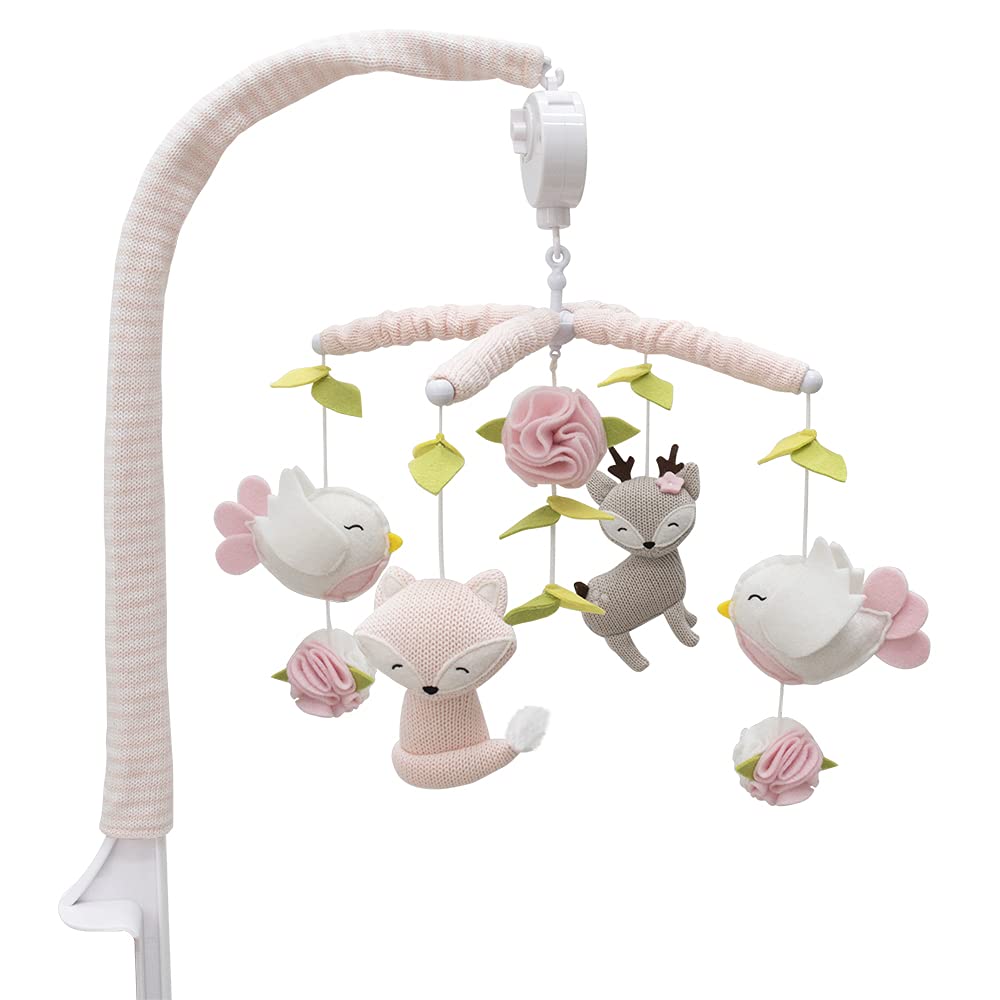 Living Textiles Baby Musical Mobile - Ava Birds | Crib Toy, Knitted Woodland Characters, Nursery