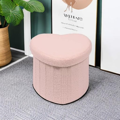 B FSOBEIIALEO Storage Ottoman Cube, Heart Shaped Ottomans with Storage Foot Stool Footrest for