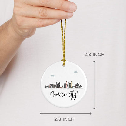 Andaz Press Round Ceramic Porcelain Christmas Tree Ornament Keepsake Gift, Mexico City, Colorful