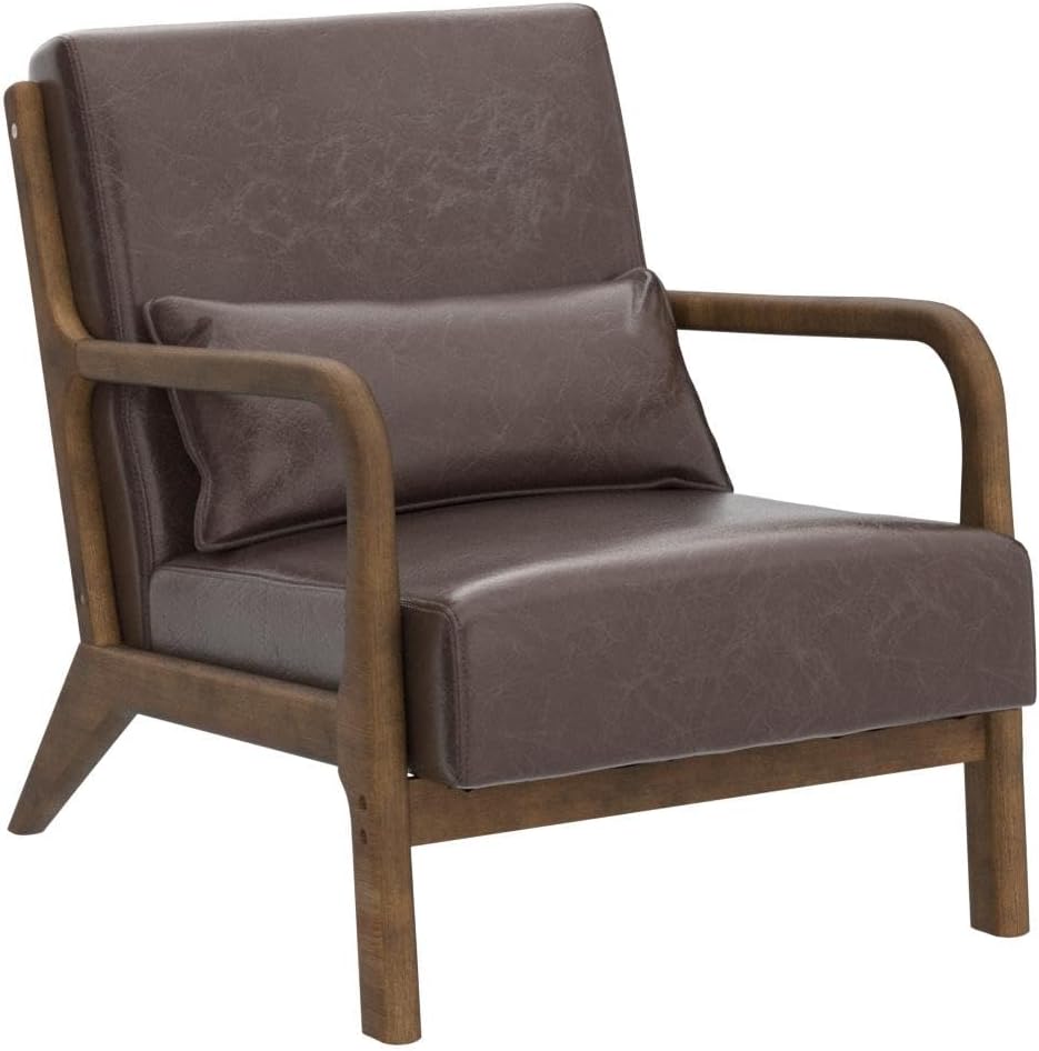 Glitzhome 30.75 "H Mid Century Coffee Accent Armchair, Single Reading Armchair PU Leather Lounge