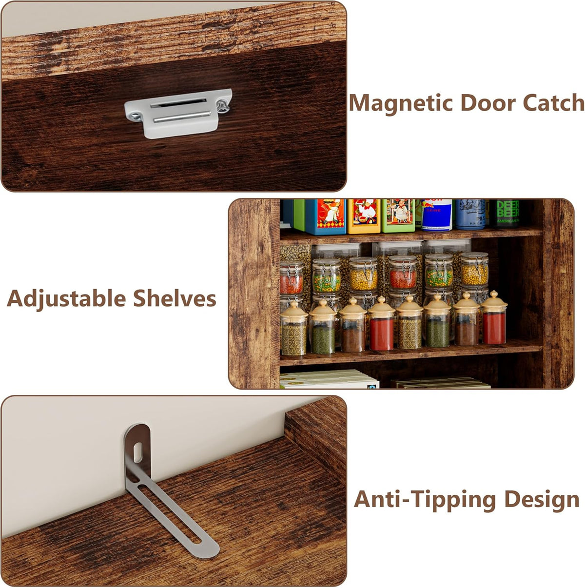 Pantry Organizers and Storage Cabinet, 70” Barn Door White Kitchen Cabinet with Drawers and