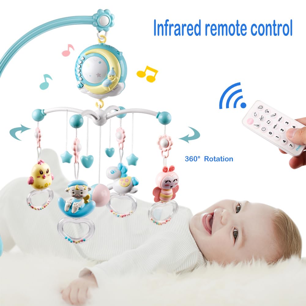 Baby Musical Crib Mobile with Timing Function Projector Lights,Stand-Along Rattles and 150 Melodies