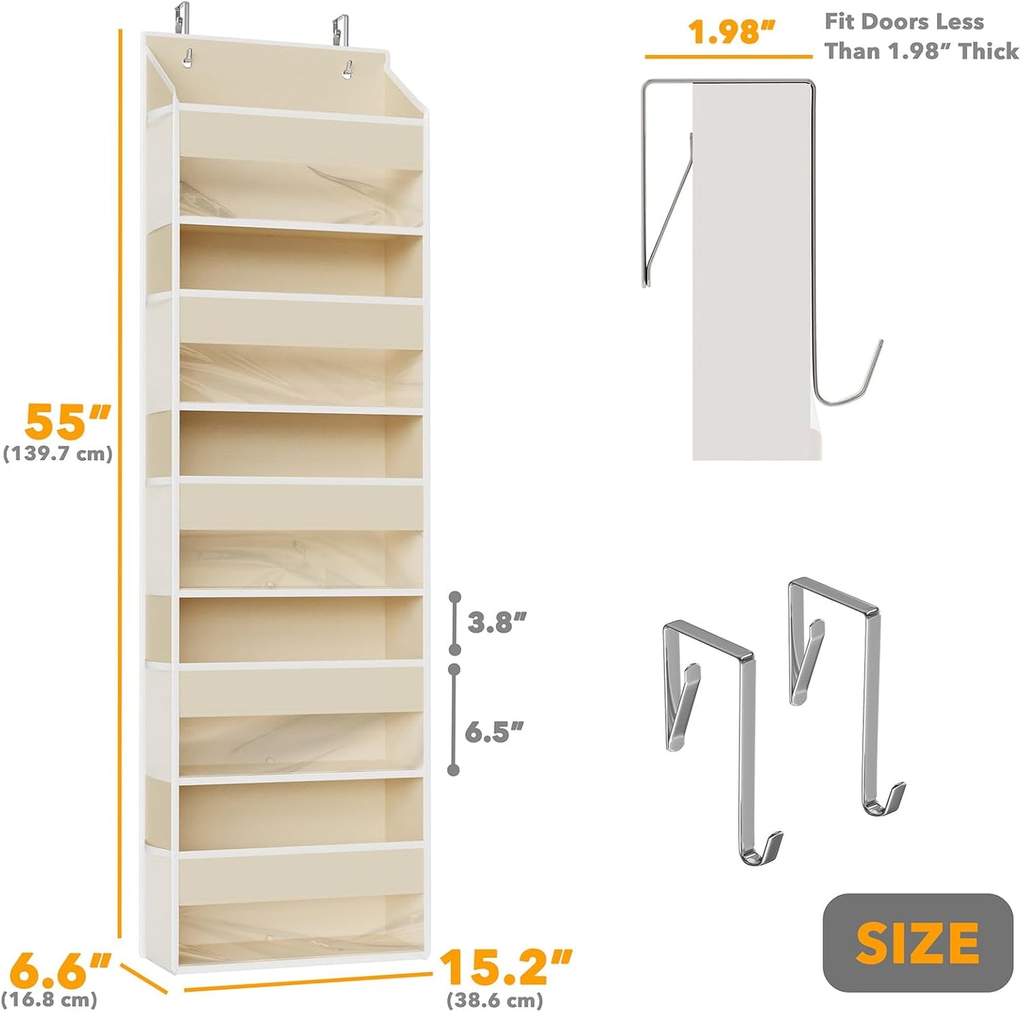 SpaceAid 1 Pack Over The Door Organizer with 5 Large Pockets and 10 Mesh Side Pockets, 5 Layers