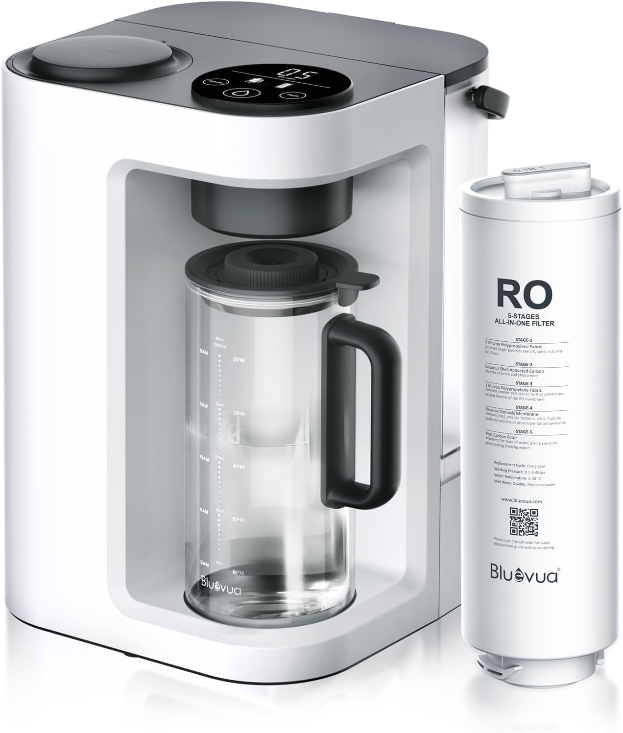 Bluevua RO100ROPOT-LITE Countertop Reverse Osmosis Water Filter System, 5 Stage Purification, 3:1