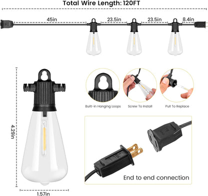 Outdoor Patio String Lights, 240FT LED with 120+4 ST38 Vintage Edison Bulbs, Waterproof Connectable