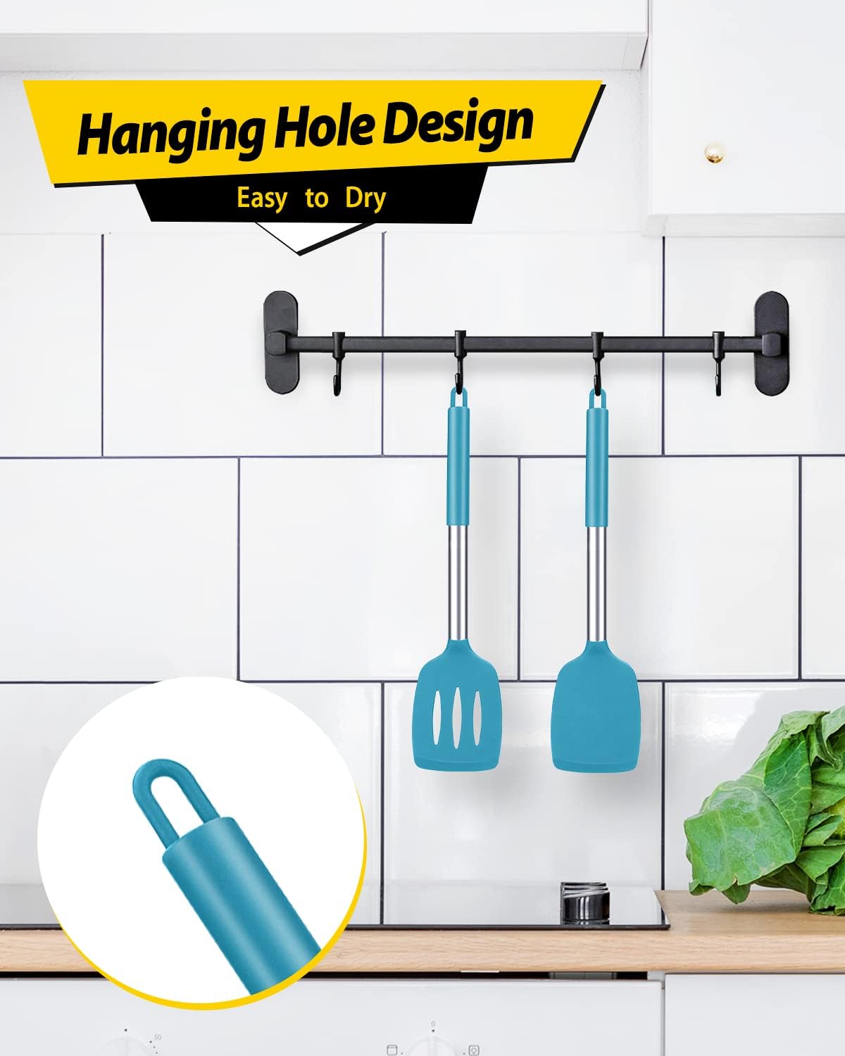 Pack of 2 Silicone Solid Turner, Non Stick Slotted Kitchen Spatulas, High Heat Resistant BPA Free