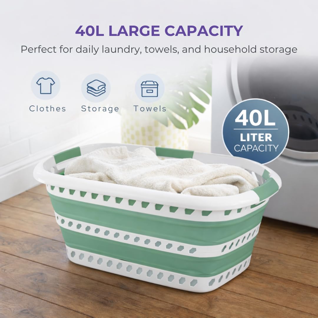 Laundry 360 Collapsible Laundry Basket | Portable | Space Saver Storage | Hold 2 Loads | Store