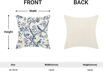 CXMEIFLY Spring Floral Pillow Covers 18 x 18 Inch Set of 2 for Navy Blue Chinoiserie Flowers Bird