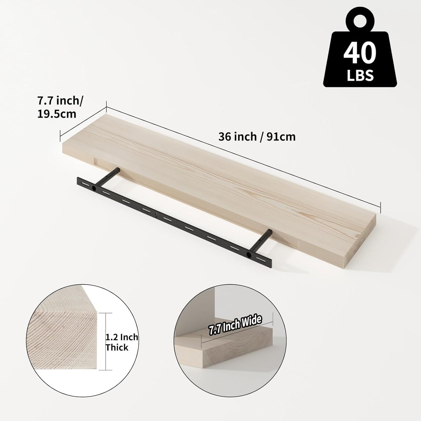 SAUMONIERES Floating Shelves 8 Inch Deep Solid Wood Wide Wall Shelf Set of 2 Wall Mounted for