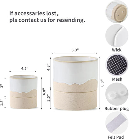 Nihow Self Watering Plant Pot for Indoor Plants: 4.5+6 Inch Ceramic Planter with Drainage Hole &