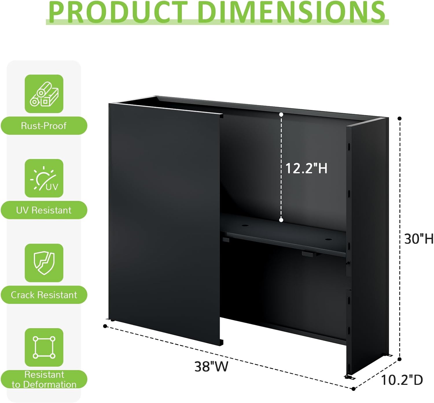 Planter Box Outdoor 38"W x 10.2"D x 30"H- Tall Rectangular Planters for Outdoor Patio/Porch