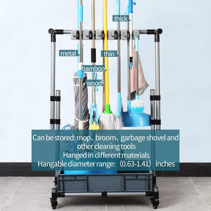 Broom And Mop Holder Put Wet Movable Floor-Mounted Mop Rack Floor Standing Cleaning Tool Cart