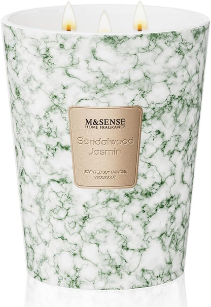 M&SENSE Sandalwood Jasmine Scented Candles for Home, 3-Wick Highly Scented Jar Candles, Extra Large