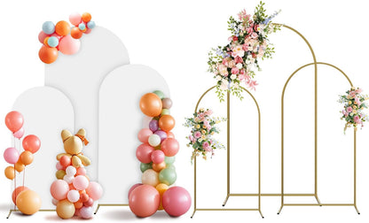Arch Backdrop Stand and Cover Set, 3 Metal Balloon Arch Backdrop 7.2ft 6.6ft 6ft, Gold Arched Stand
