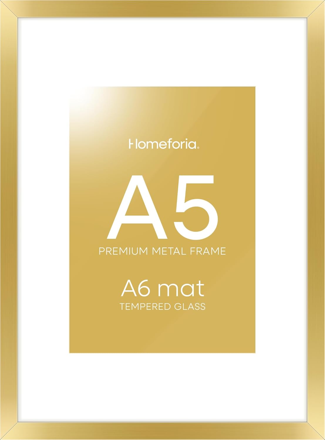 Homeforia A5 Picture Frame Gold, High End Metal 5.8 x 8.3 Frames Matted to 4.1 by 5.8 inch Photo