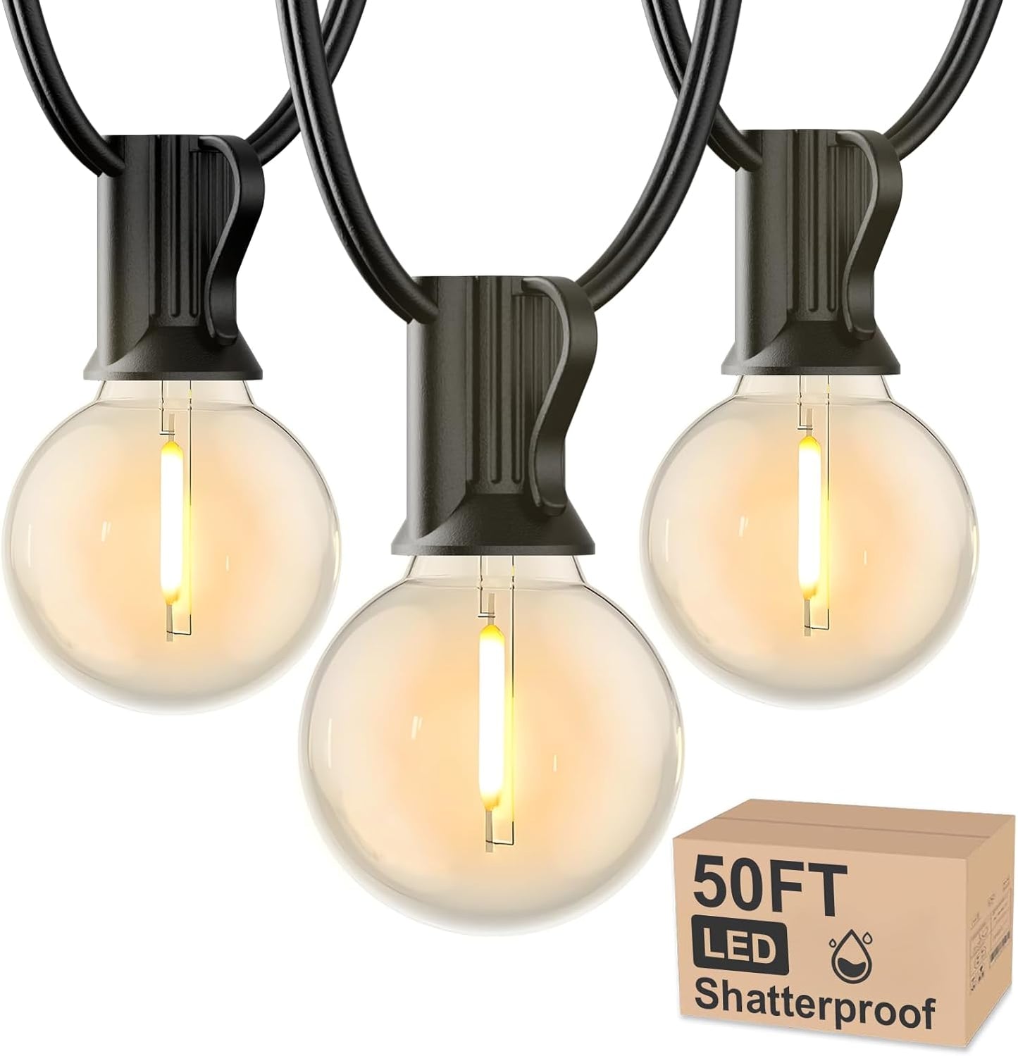 RTTY Outdoor String Lights 50 FT Globe LED Patio Lights with G40 Plastic Bulbs,Waterproof