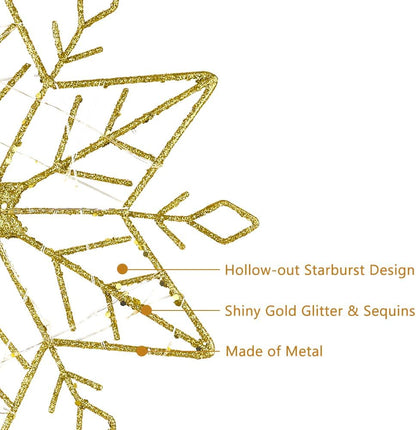 hogardeck Christmas Tree Topper, 10 Inches Lighted Gold Snow Tree Topper, 20 LED Lights Gold