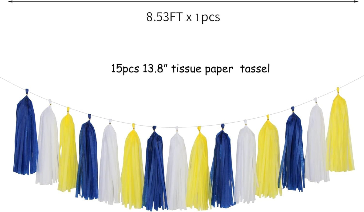 Navy-Blue White-Yellow Party-Decorations Tassel-Garland -15pcs Graduation Wedding Birthday Baby