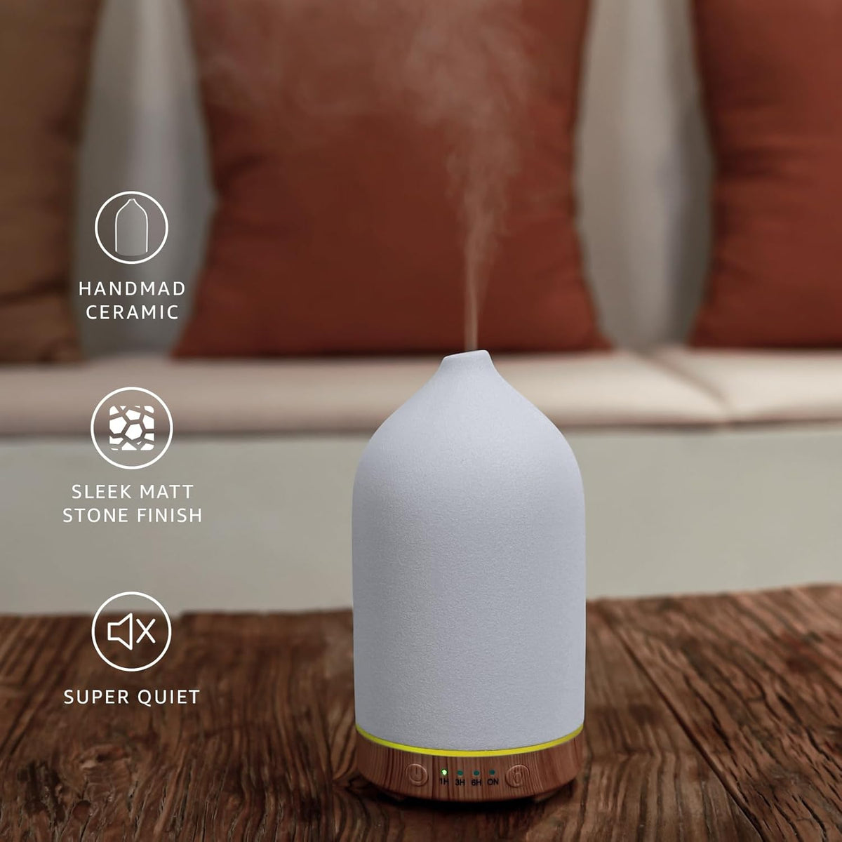 200ML Ceramic Essential Oil Diffuser - Ultrasonic Aromatherapy & Humidifier with 7-Color LED