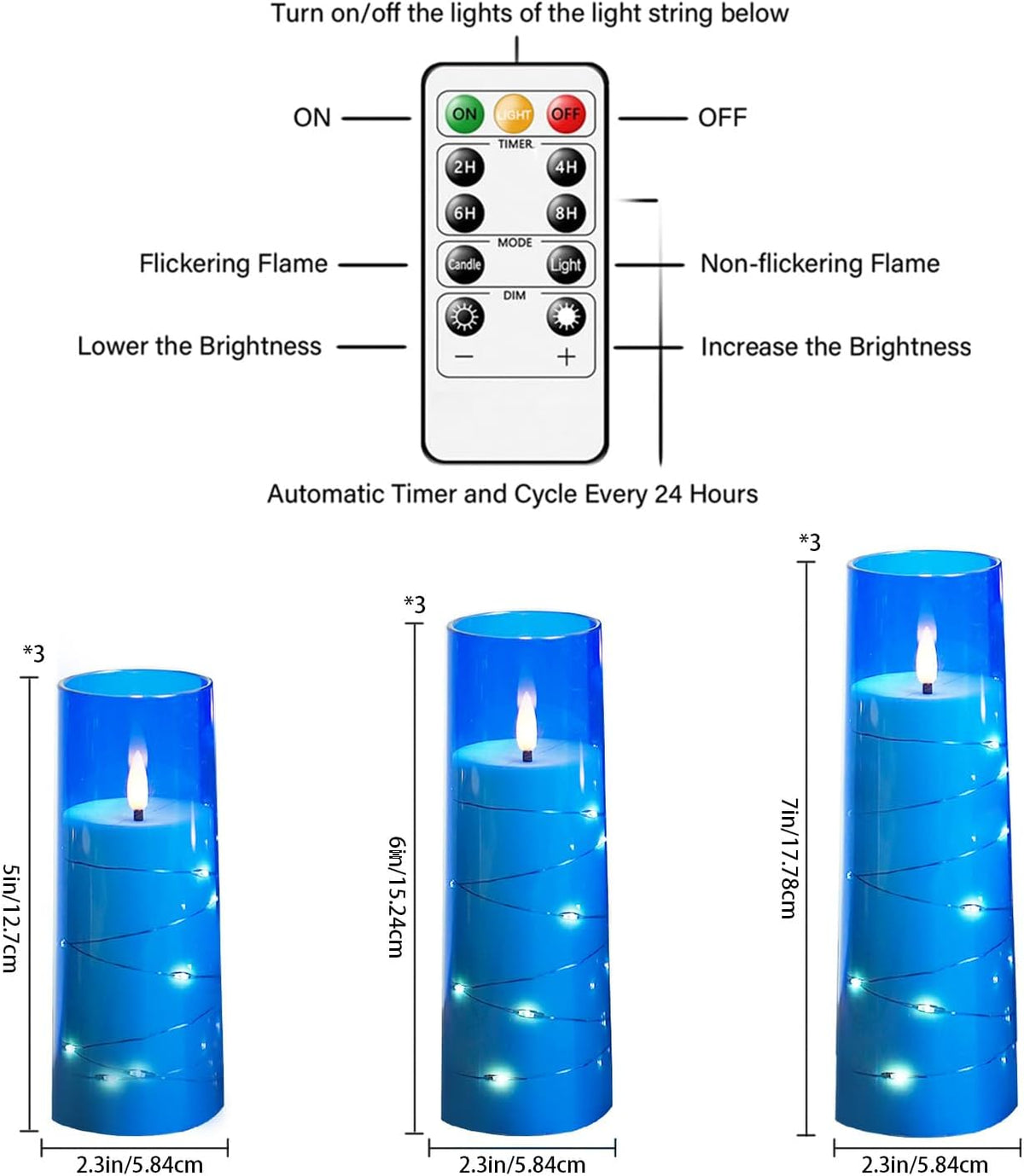 Flickering Flameless LED Candles,Battery Operated Candles 9 Pcs with Embedded Star String,Acrylic