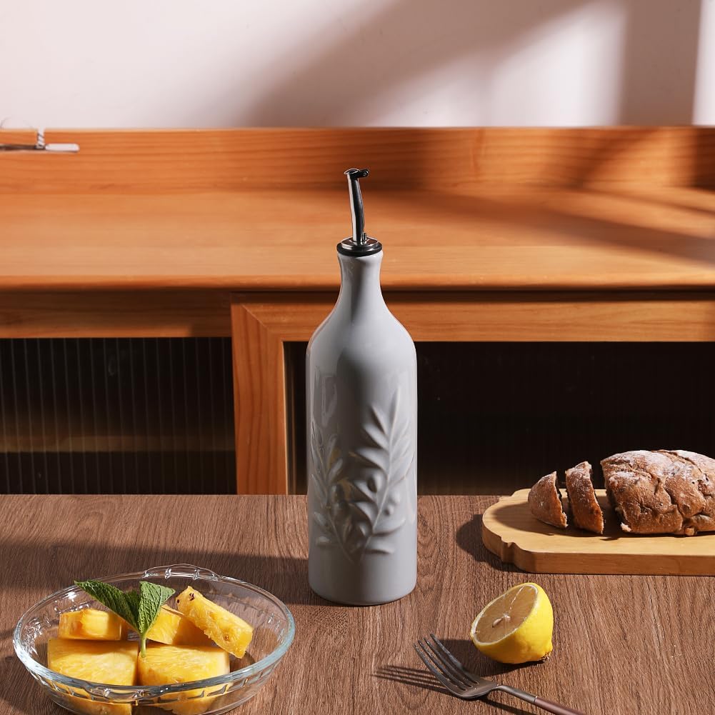 Sweejar Large Ceramic Olive Oil Dispenser Bottle, 24 Oz Relief Opaque Oil Cruet Protects Oil To