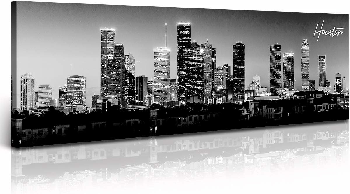 DJSYLIFE Houston Skyline Canvas Wall Art Decor Black & White City Pictures Painting Texas Cityscape
