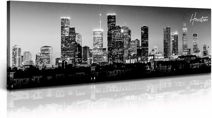 DJSYLIFE Houston Skyline Canvas Wall Art Decor Black & White City Pictures Painting Texas Cityscape