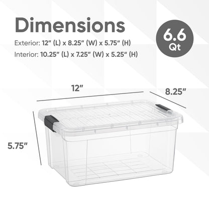 Superio Storage Bins with Lids- 5 Pack, 6.6 Qt Clear Boxes for Organizing, Stackable Plastic